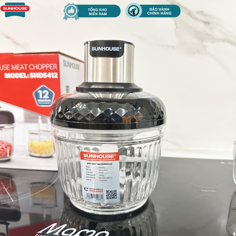 Máy xay thịt cá 2 cối thủy tinh Sunhouse SHD5412